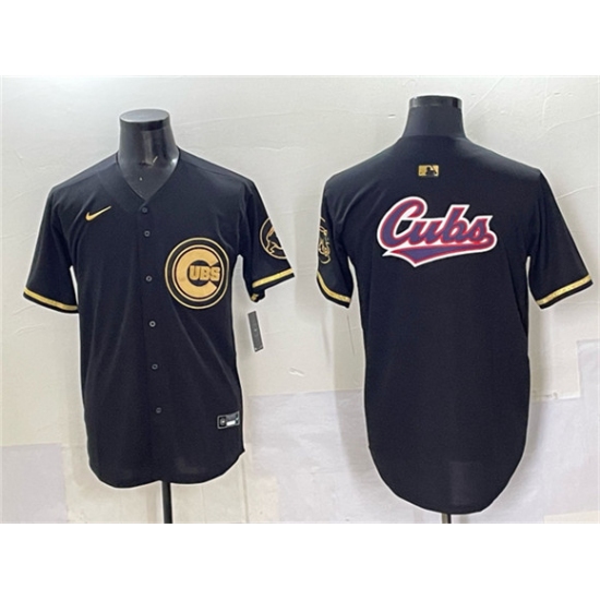 Men's Chicago Cubs Team Big Logo Black Gold Limited Stitched Baseball Jersey - Ujersey