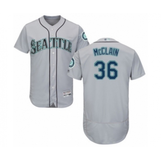 Men's Seattle Mariners #36 Reggie McClain Grey Road Flex Base Authentic Collection Baseball Player Jersey - Ujersey