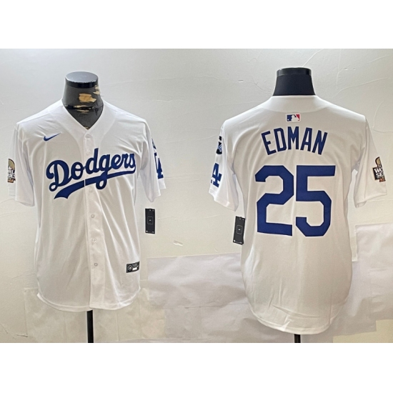 Men's Los Angeles Dodgers #25 Tommy Edman White 2024 World Series With Fernando Memorial Home Limited Stitched Baseball Jerseys - Ujersey