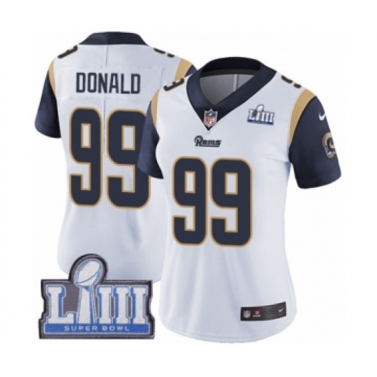 Women's Nike Los Angeles Rams #99 Aaron Donald White Vapor Untouchable Limited Player Super Bowl LIII Bound NFL Jersey - Ujersey