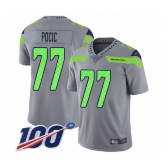 Men's Seattle Seahawks #77 Ethan Pocic Limited Silver Inverted Legend 100th Season Football Jersey - Ujersey