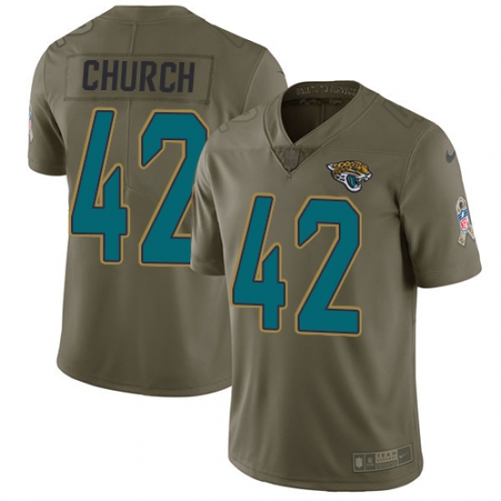 Youth Nike Jacksonville Jaguars #42 Barry Church Limited Olive 2017 Salute to Service NFL Jersey - Ujersey