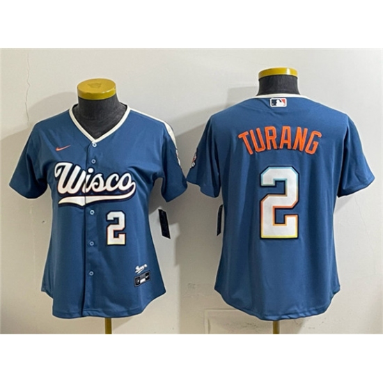 Youth Milwaukee Brewers #2 Brice Turang Mineral Blue 2026 City Connect Stadium Stitched Baseball Jersey - Ujersey