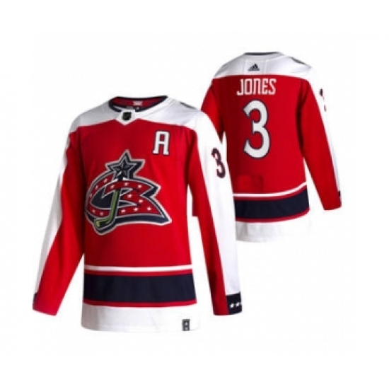 Men's Columbus Blue Jackets #3 Seth Jones Red 2020-21 Reverse Retro Alternate Hockey Jersey - Ujersey