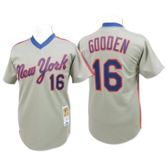 Men's Mitchell and Ness New York Mets #16 Dwight Gooden Authentic Grey Throwback MLB Jersey - Ujersey
