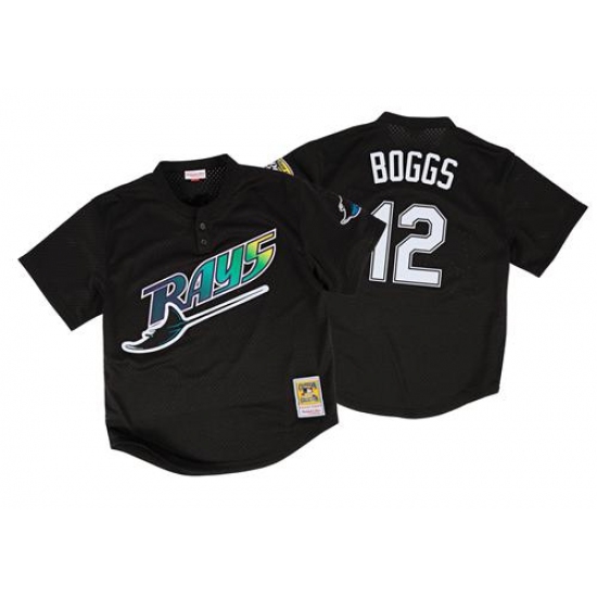 Men's Mitchell and Ness 1998 Tampa Bay Rays #12 Wade Boggs Replica Black Throwback MLB Jersey - Ujersey