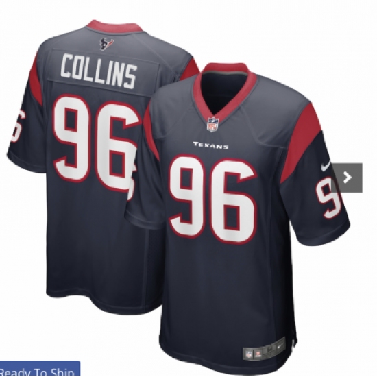 Men's Houston Texans #96 Maliek Collins Navy Nike Game Player Jersey - Ujersey
