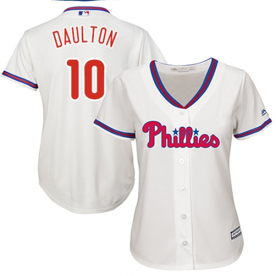 Women's Majestic Philadelphia Phillies #10 Darren Daulton Authentic Cream Alternate Cool Base MLB Jersey - Ujersey