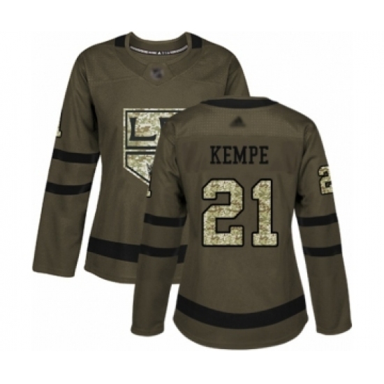 Women's Los Angeles Kings #21 Mario Kempe Authentic Green Salute to Service Hockey Jersey
