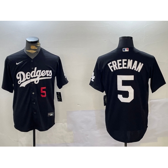 Men's Los Angeles Dodgers #5 Freddie Freeman Number Black Cool Base Jersey - Ujersey