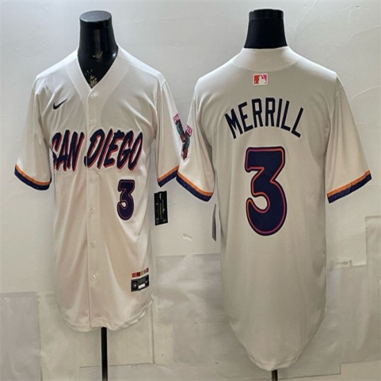 Men's San Diego Padres #3 Jackson Merrill Cream 2026 City Connect Stadium Stitched Baseball Jersey - Ujersey