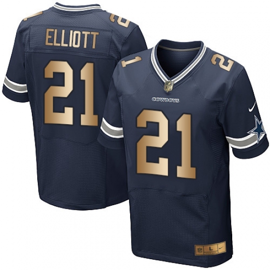 Men's Nike Dallas Cowboys #21 Ezekiel Elliott Elite Navy/Gold Team Color NFL Jersey - Ujersey