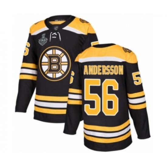 Men's Boston Bruins #56 Axel Andersson Authentic Black Home 2019 Stanley Cup Final Bound Hockey Jersey - Ujersey