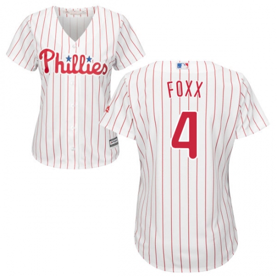 Women's Majestic Philadelphia Phillies #4 Jimmy Foxx Authentic White/Red Strip Home Cool Base MLB Jersey - Ujersey