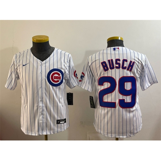 Youth Chicago Cubs #29 Michael Busch White Cool Base Stitched Baseball Jersey - Ujersey
