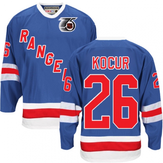 Men's CCM New York Rangers #26 Joe Kocur Authentic Royal Blue 75TH Throwback NHL Jersey - Ujersey
