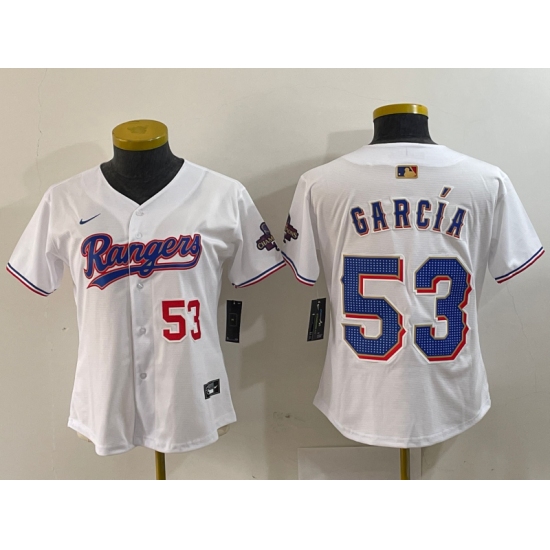 Women's Texas Rangers #53 Adolis Garcia Number White 2024 Gold Collection Limited Cool Base Jersey - Ujersey