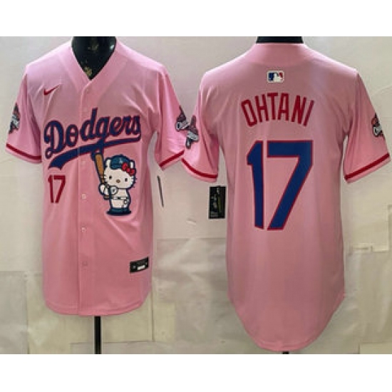 Men's Los Angeles Dodgers #17 Shohei Ohtani Pink Hello Kitty 2025 World Series Champions Limited Jersey