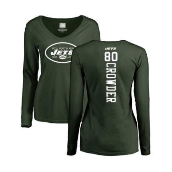 Football Women's New York Jets #80 Jamison Crowder Green Backer Long Sleeve T-Shirt - Ujersey
