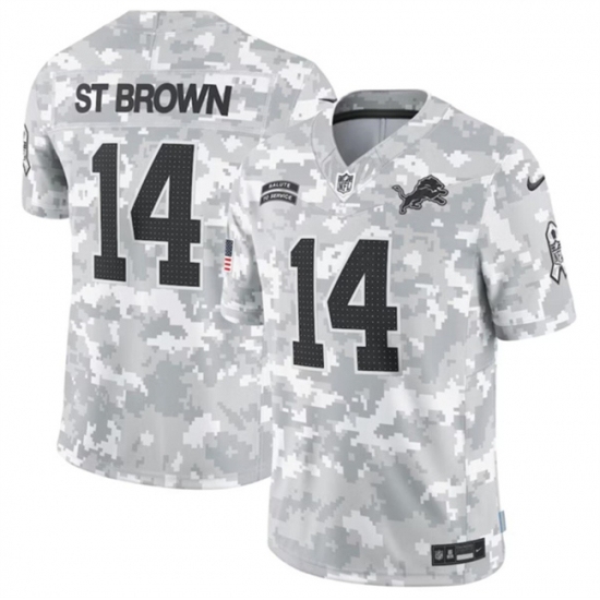 Youth Detroit Lions #14 Amon Ra St Brown 2024 F U S E Arctic Camo Salute To Service Limited Stitched Jersey