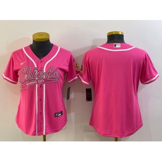 Women's Kansas City Chiefs Blank Pink With Patch Cool Base Stitched Baseball Jersey - Ujersey