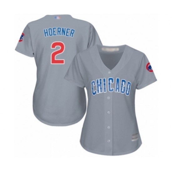 Women's Chicago Cubs #2 Nico Hoerner Authentic Grey Road Cool Base Baseball Player Jersey - Ujersey