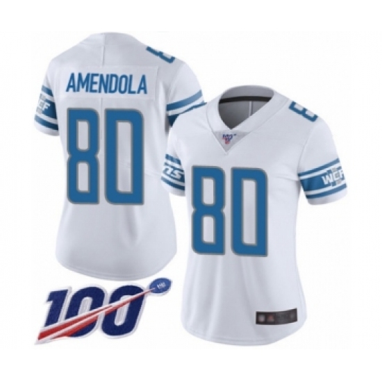 Women's Detroit Lions #80 Danny Amendola White Vapor Untouchable Limited Player 100th Season Football Jersey - Ujersey