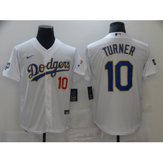 Men's Nike Los Angeles Dodgers #10 Justin Turner White Game Champions Authentic Jersey - Ujersey