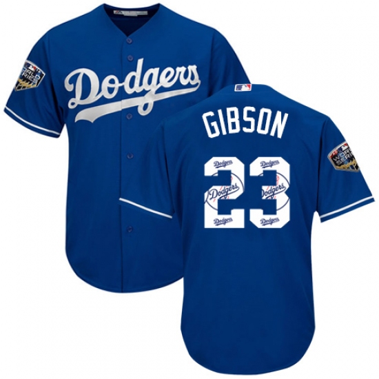 Men's Majestic Los Angeles Dodgers #23 Kirk Gibson Authentic Royal Blue Team Logo Fashion Cool Base 2018 World Series MLB Jersey - Ujersey