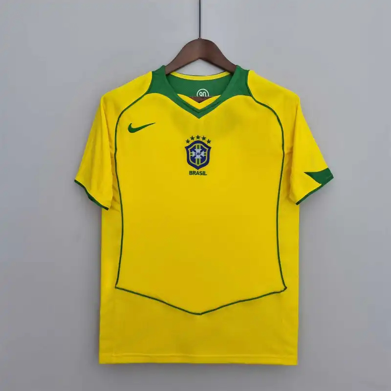 Brazil Retro Jersey Custom Home Soccer Jersey 2004 - ujerseystore