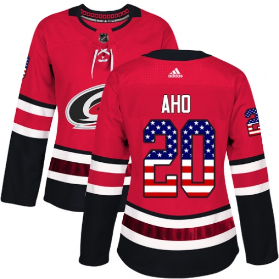 Women's Adidas Carolina Hurricanes #20 Sebastian Aho Authentic Red USA Flag Fashion NHL Jersey - Ujersey
