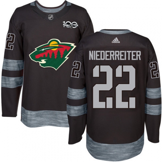 Men's Adidas Minnesota Wild #22 Nino Niederreiter Authentic Black 1917-2017 100th Anniversary NHL Jersey - Ujersey
