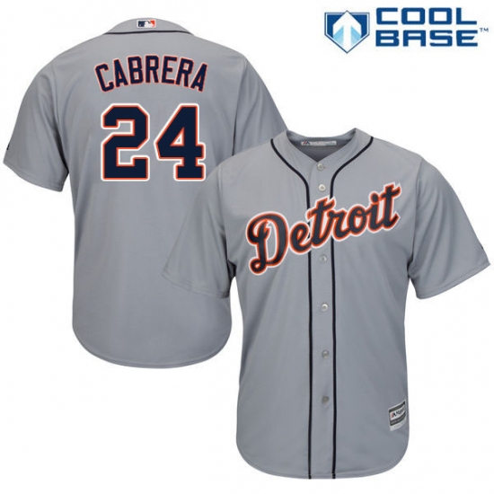Men's Majestic Detroit Tigers #24 Miguel Cabrera Replica Grey Road Cool Base MLB Jersey - Ujersey