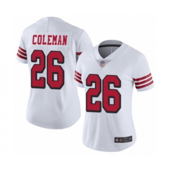 Women's San Francisco 49ers #26 Tevin Coleman Limited White Rush Vapor Untouchable Football Jersey - Ujersey