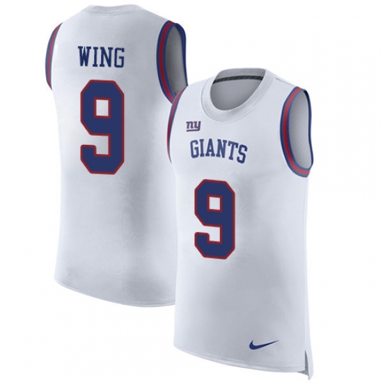 Men's Nike New York Giants #9 Brad Wing Limited White Rush Player Name & Number Tank Top NFL Jersey - Ujersey