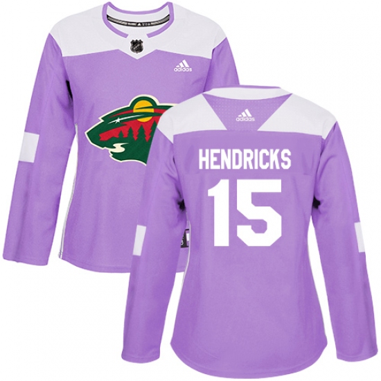 Women's Adidas Minnesota Wild #15 Matt Hendricks Authentic Purple Fights Cancer Practice NHL Jersey - Ujersey
