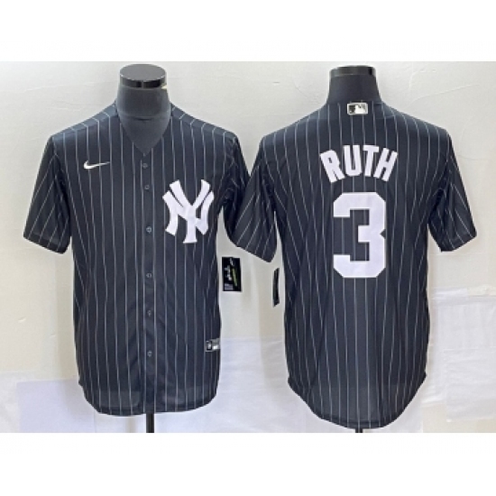Men's Nike New York Yankees #3 Babe Ruth Black Pinstripe Cool Base Stitched Baseball Jersey - Ujersey