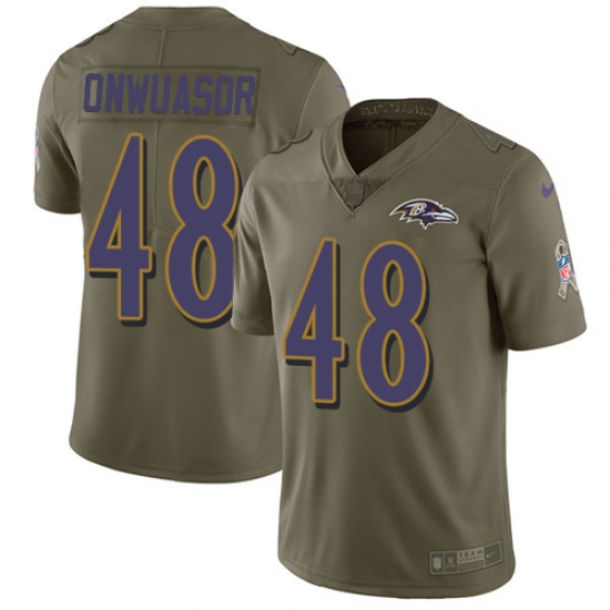 Men's Nike Baltimore Ravens #48 Patrick Onwuasor Limited Olive 2017 Salute to Service NFL Jersey - Ujersey
