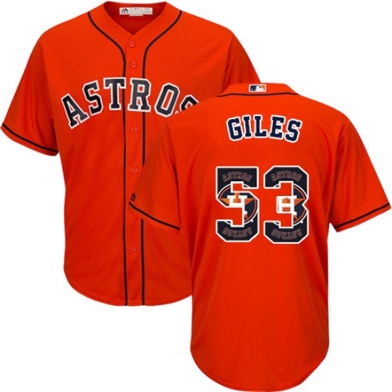 Men's Majestic Houston Astros #53 Ken Giles Authentic Orange Team Logo Fashion Cool Base MLB Jersey - Ujersey
