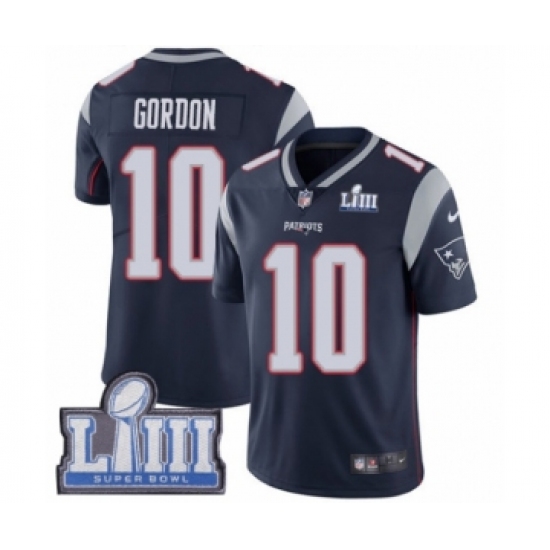 Youth Nike New England Patriots #10 Josh Gordon Navy Blue Team Color Vapor Untouchable Limited Player Super Bowl LIII Bound NFL Jersey - Ujersey