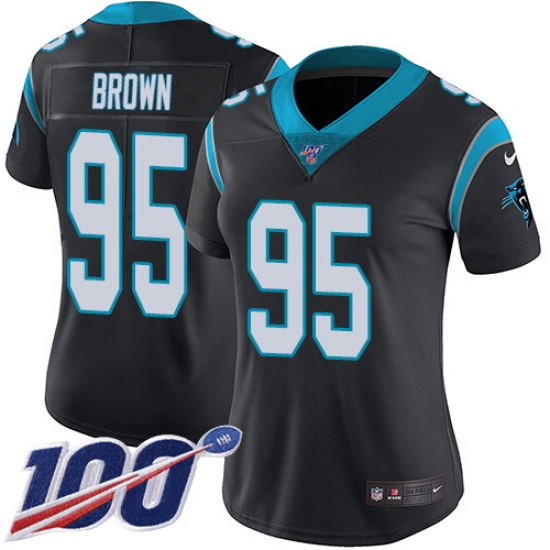 Women's Carolina Panthers #95 Derrick Brown Black Team Color Stitched NFL 100th Season Vapor Untouchable Limited Jersey - Ujersey