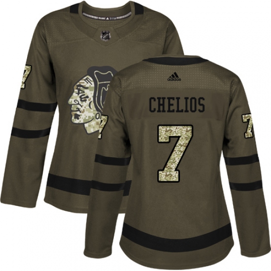 Women's Reebok Chicago Blackhawks #7 Chris Chelios Authentic Green Salute to Service NHL Jersey - Ujersey