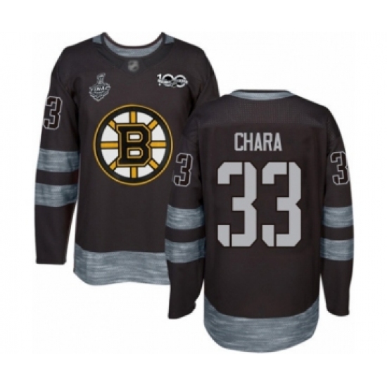 Men's Boston Bruins #33 Zdeno Chara Authentic Black 1917-2017 100th Anniversary 2019 Stanley Cup Final Bound Hockey Jersey - Ujersey