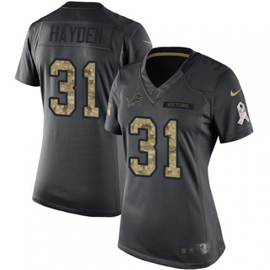 Women's Nike Detroit Lions #31 D.J. Hayden Limited Black 2016 Salute to Service NFL Jersey - Ujersey