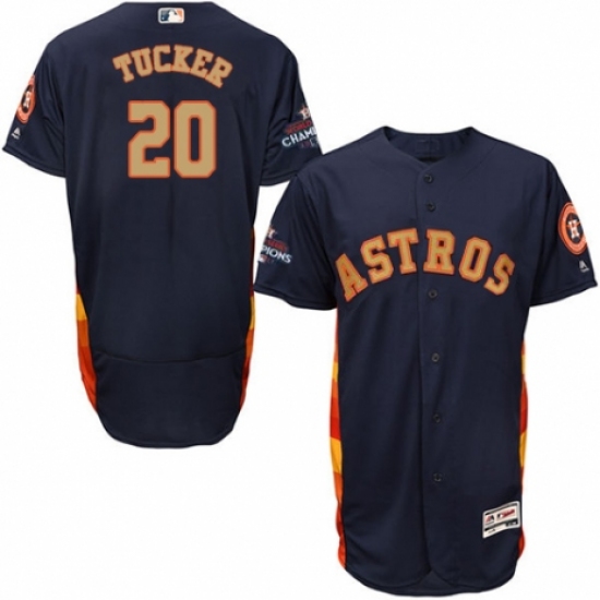 Men's Majestic Houston Astros #20 Preston Tucker Navy Blue Alternate 2018 Gold Program Flex Base Authentic Collection MLB Jersey