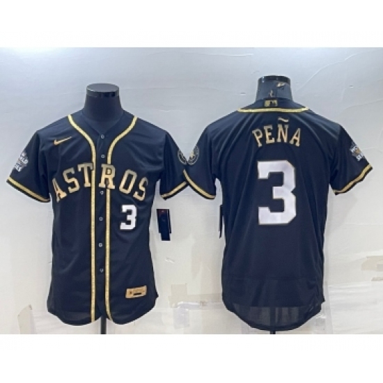 Men's Houston Astros #3 Jeremy Pena Number Black Gold 2022 World Series Stitched Flex Base Nike Jersey - Ujersey