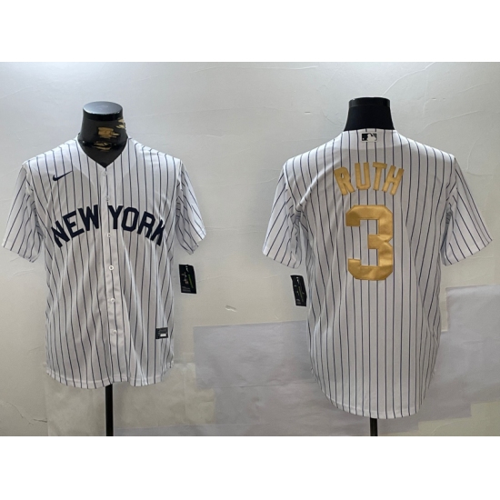 Men's New York Yankees #3 Babe Ruth White Pinstripe Fashion Cool Base Jersey - Ujersey