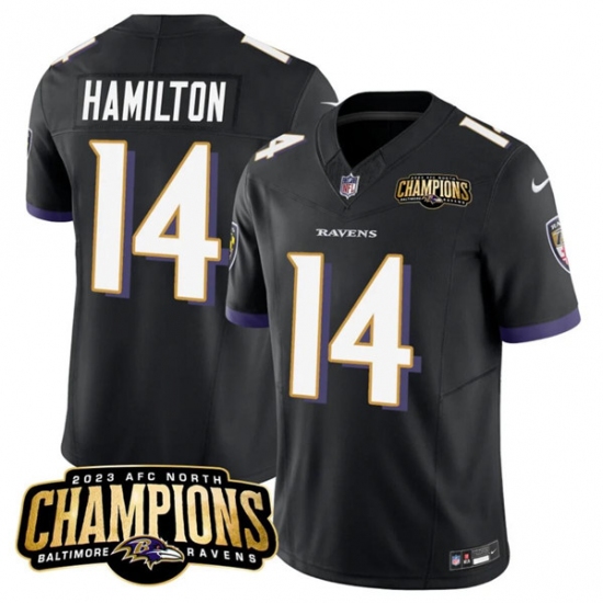 Men's Baltimore Ravens #14 Kyle Hamilton Black 2023 F.U.S.E. AFC North Champions Vapor Limited Football Stitched Jersey - Ujersey