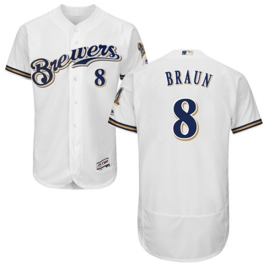 Men's Majestic Milwaukee Brewers #8 Ryan Braun White Alternate Flex Base Authentic Collection MLB Jersey