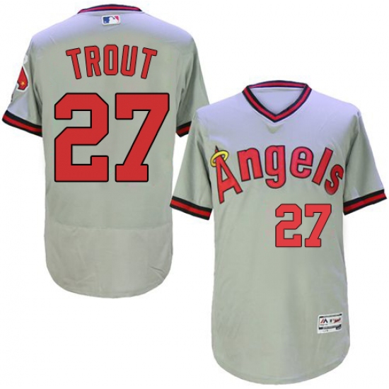Men's Majestic Los Angeles Angels of Anaheim #27 Mike Trout Grey Flexbase Authentic Collection Cooperstown MLB Jersey - Ujersey